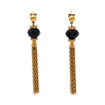 Pre Owned Carolina Herrera Black Beaded Crystal Chain Tassel Earrings