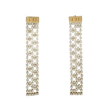Pre Owned Carolina Herrera Gold Tone Crystal Mesh Drop Earrings