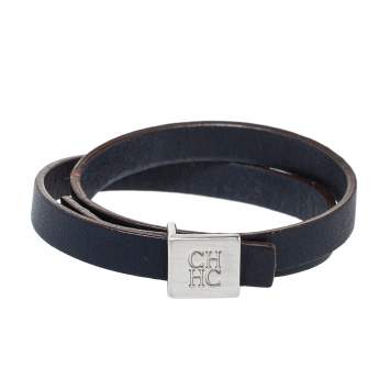 Pre Owned Carolina Herrera Blue Leather Let it Glow Double Loop Bracelet
