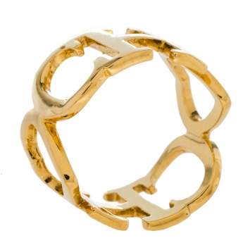 Pre Owned CH Carolina Herrera Gold Tone Logo Heart Band Ring Size EU 53
