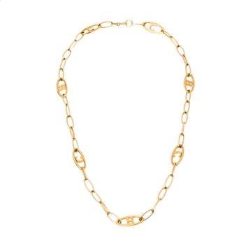 Pre Owned CH Carolina Herrera Logo Gold Tone Chain Link Necklace