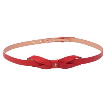 Pre Owned Carolina Herrera Red Leather Bow Slim Belt 90 CM