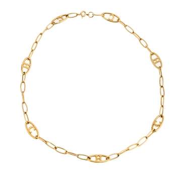 Pre Owned CH Carolina Herrera Logo Gold Tone Chain Link Necklace