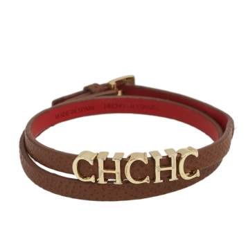 Pre Owned CH Carolina Herrera Brown Leather Double Wrap Bracelet