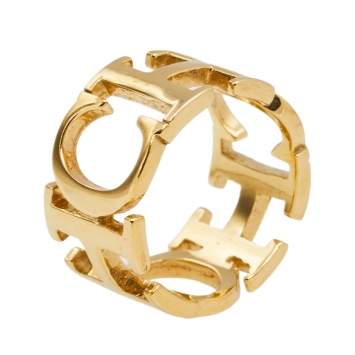 Pre Owned CH Carolina Herrera Gold Tone Between the Line Ring EU 53