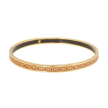 Pre Owned CH Carolina Herrera Logo Enamel Gold Tone Narrow Bangle Bracelet