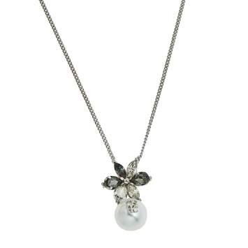 Pre Owned CH Carolina Herrera Crystal Jasmine Faux Pearl Pendant Necklace