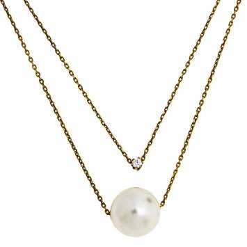 Pre Owned CH Carolina Herrera Crystal Faux Pearl Gold Tone Layered Necklace