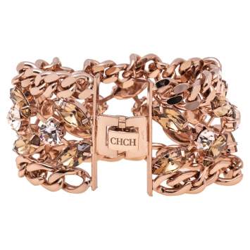 Pre Owned Carolina Herrera CH Crystals Gold Tone Metal Bracelet