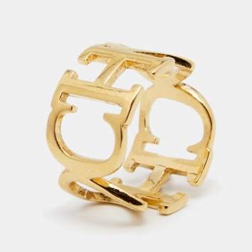 Pre Owned CH Carolina Herrera CH Gold Tone Between the Line Ring EU 54