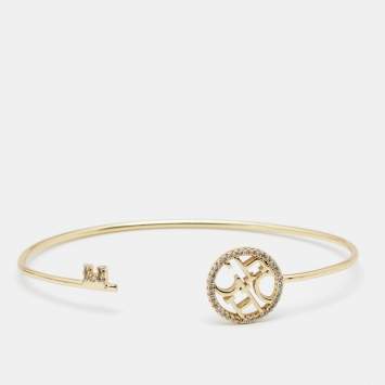 Pre Owned Carolina Herrera CH Logo Gold Tone Crystal Keys Bracelet