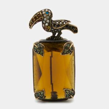 Pre Owned CH Carolina Herrera Gold Tone Pelican Crystals Pin Brooch