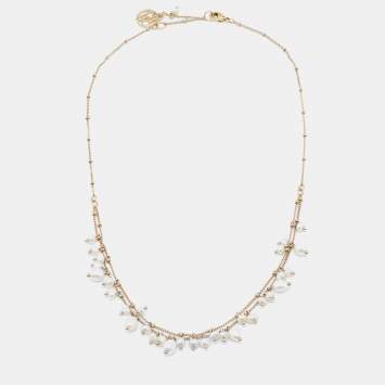 Pre Owned CH Carolina Herrera Gold Tone Pearl Layered Necklace