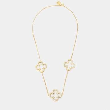 Pre Owned CH Carolina Herrera Gold Tone Rosetta Insignia Station Necklace