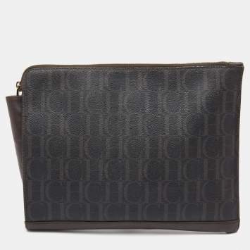 Pre Owned CH Carolina Herrera Brown Monogram Coated Canvas Document Holder
