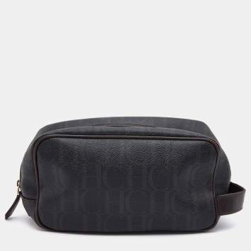 Pre Owned CH Carolina Herrera Black/Brown Monogram Coated Canvas Cosmetic Pouch