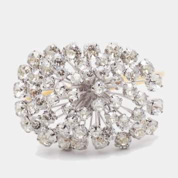 Pre Owned CH Carolina Herrera Two Tone Crystal Open Cuff Bracelet