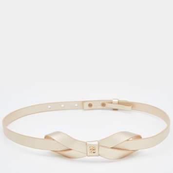 Pre Owned CH Carolina Herrera Gold Leather Bow Slim Waist Belt 75CM
