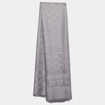 Pre Owned CH Carolina Herrera grey Silk & Wool Rosette Insignia Shawl