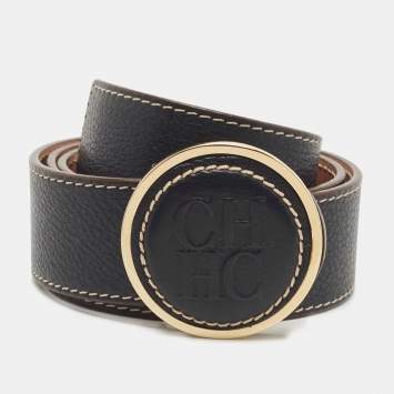 Pre Owned CH Carolina Herrera Midnight Blue Logo Buckle Leather Belt 80cm