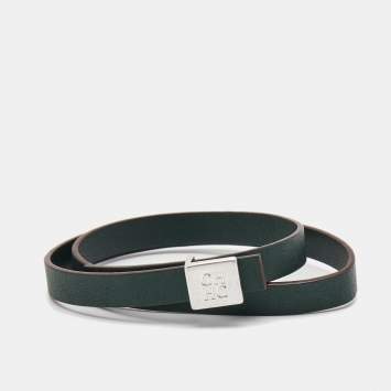 Pre Owned Carolina Herrera CH Leather Silver Tone Wrap Bracelet