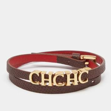 Pre Owned CH Carolina Herrera Brown Leather Double Wrap Bracelet