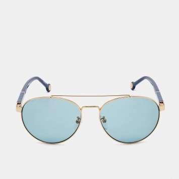 Pre Owned CH Carolina Herrera Gold Tone/Blue SHE088 Aviator Sunglasses