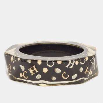 Pre Owned Carolina Herrera CH Crystals Gold Tone Resin Bangle Bracelet 