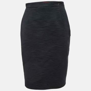 Pre Owned CH Carolina Herrera Black Ridged Cotton Blend Short Skirt S