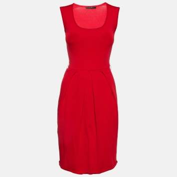 Pre Owned CH Carolina Herrera Red Jersey Sleeveless Mini Dress XS