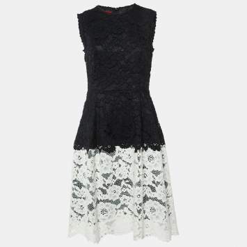 Pre Owned CH Carolina Herrera Black/White Lace Sleeveless Dress M