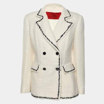 Pre Owned CH Carolina Herrera White Tweed Double Breasted Blazer M