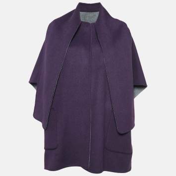 Pre Owned CH Carolina Herrera Purple/Grey Wool Reversible Mid-Length Coat XS