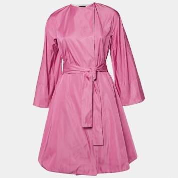 Pre Owned CH Carolina Herrera Pink Crepe Belted Open Front Long Jacket XS