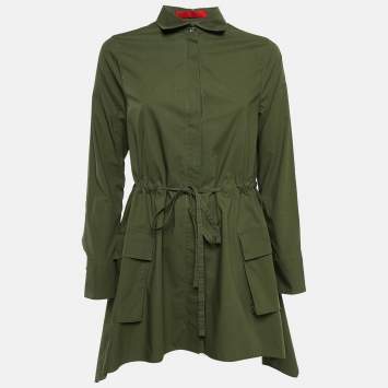 Pre Owned CH Carolina Herrera Olive Green Cotton Drawstring Asymmetric Tunic M