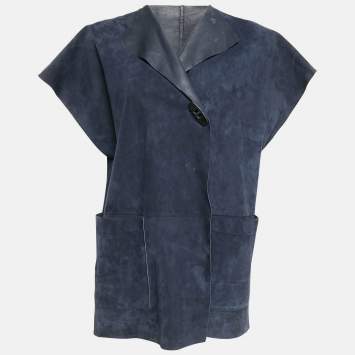 Pre Owned CH Carolina Herrera Navy Blue Suede Loose Fit Vest XS
