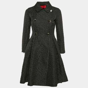 Pre Owned CH Carolina Herrera Black Textured Jacquard Double Breasted Coat XS