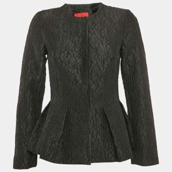 Pre Owned CH Carolina Herrera Black Jacquard Peplum Jacket S