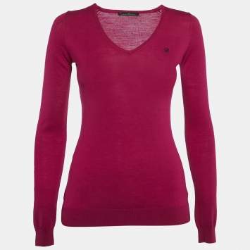 Pre Owned CH Carolina Herrera Pink Wool V-Neck Sweater XS