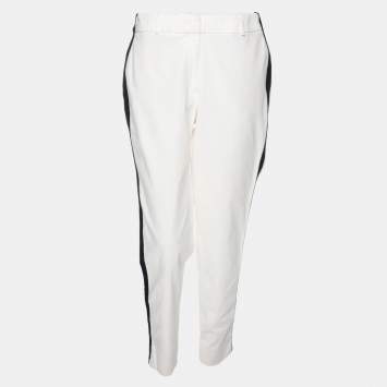 Pre Owned CH Carolina Herrera White Cotton Blend Side Tape Trousers M