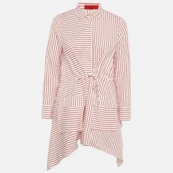 Pre Owned CH Carolina Herrera Red Striped Cotton Asymmetrical Long Sleeve Shirt M