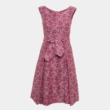 Pre Owned CH Carolina Herrera Pink Floral Jacquard Sleeveless Short Dress S