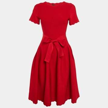 Pre Owned CH Carolina Herrera Red  Textured Knit Short Dress XS