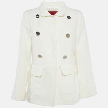 Pre Owned CH Carolina Herrera Cream Gabardine Double Breasted Jacket S