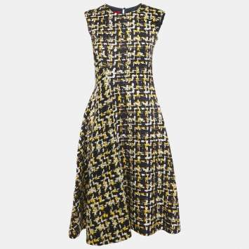 Pre Owned CH Carolina Herrera Navy Blue/Multicolor Tweed Sleeveless Midi Dress S
