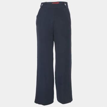 Pre Owned CH Carolina Herrera Navy Blue Crepe Straight Leg Trousers S
