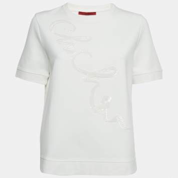 Pre Owned CH Carolina Herrera White Sequin Embroidered Jersey T-Shirt M