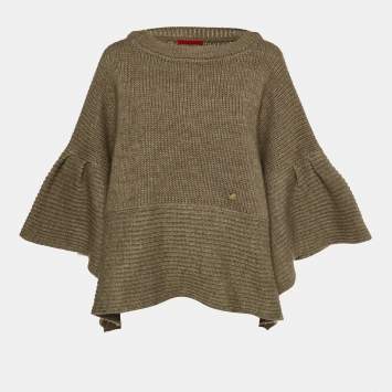 Pre Owned CH Carolina Herrera Brown Wool & Alpaca Knit Poncho One Size
