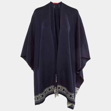 CH Carolina Herrera Navy Blue Wool Knit Poncho (One Size)
