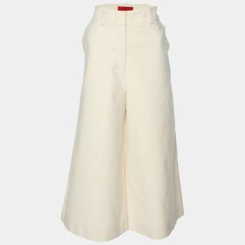 CH Carolina Herrera Cream Stretch Cotton Wide Leg Capri Pants S